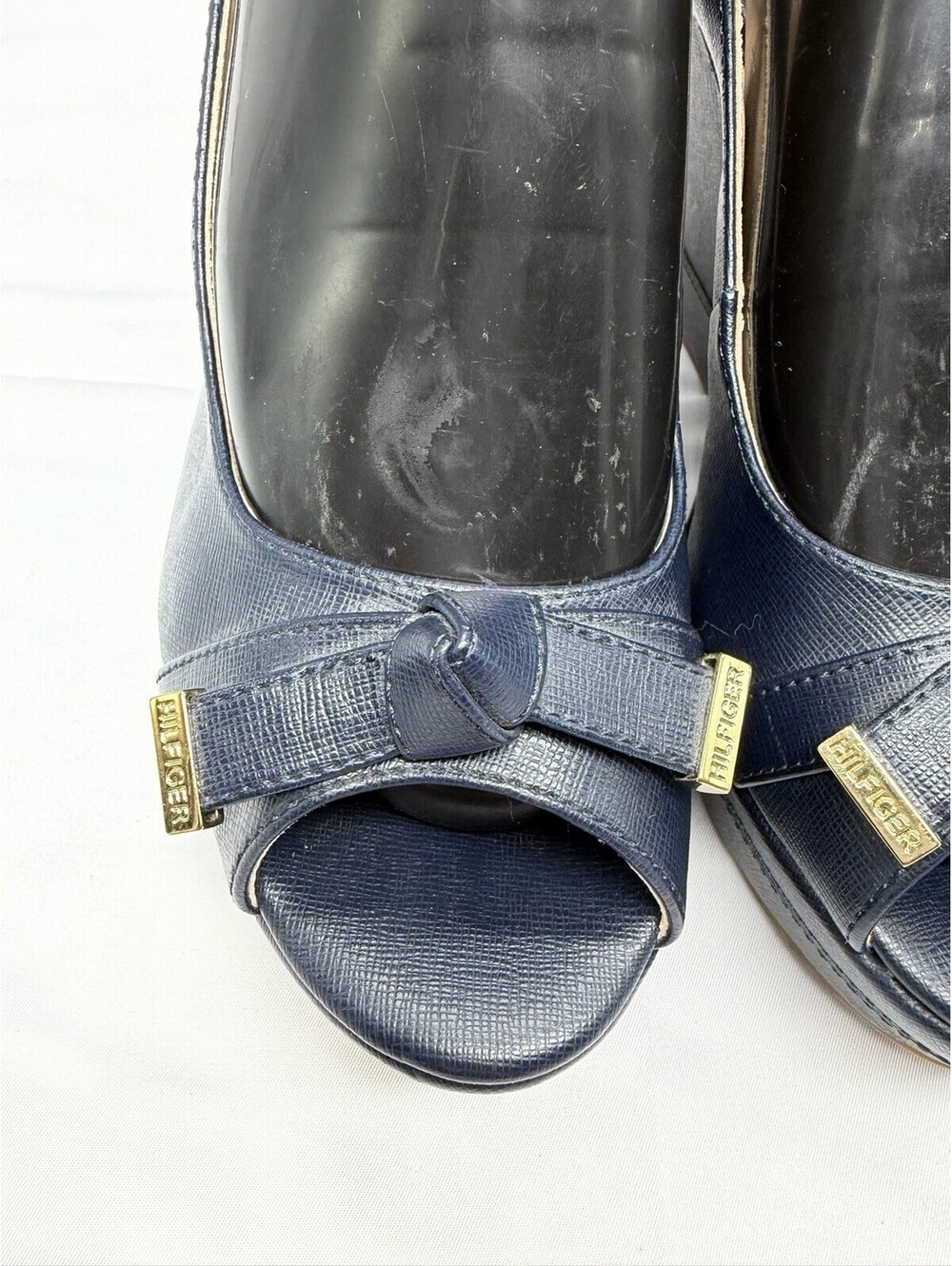 Tommy Hilfiger Twkarra Wedge Sandals Navy Blue Peep Toe Slingback Womens 8M - Picture 5 of 9